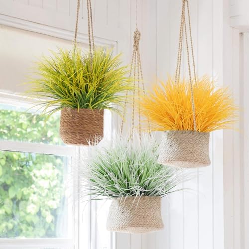 RECUTMS 12Pcs Artificial Grass Pure Yellow Outdoor Plants Tall Grass Spring