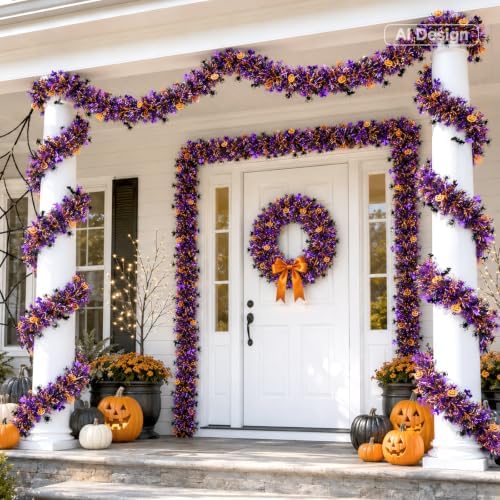 KINGLAKE Halloween Black Orange Purple Tinsel Garland 33 FT