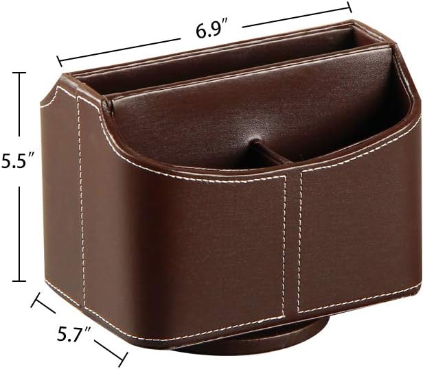 Remote Control Holder PU Leather 360 Degrees Rotatable Desktop Supply Organizer Storage / A Brown