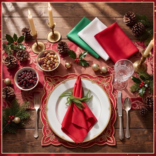 LemonRoad 36 Pcs Cloth Napkins and Napkin Ring Holders, Reusable Fabric for Table Decor Banquet Holiday Dinner Party Supply(Red,Green,White,Norfolk Pine)