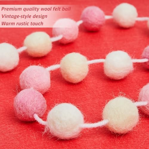 WILLBOND 3 Pc 6.5 ft Wool Felt Pom Ball Garland,Pink Light Pink Beige White