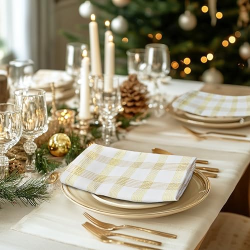 COTTON CRAFT Christmas Plaid Dinner Napkins - 12 Pack Cotton Cloth Napkins