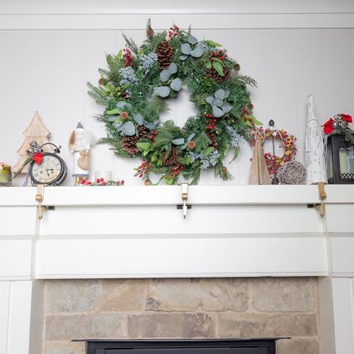 Fireplace Stocking and Garland Hanger with Two Hooks (2 Pack - Gold)