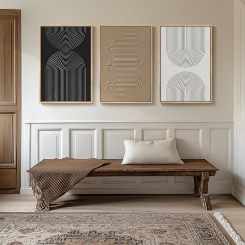 3D Textured Large Framed Boho Neutral Abstract Wall Art Set of 3, 20x30 In