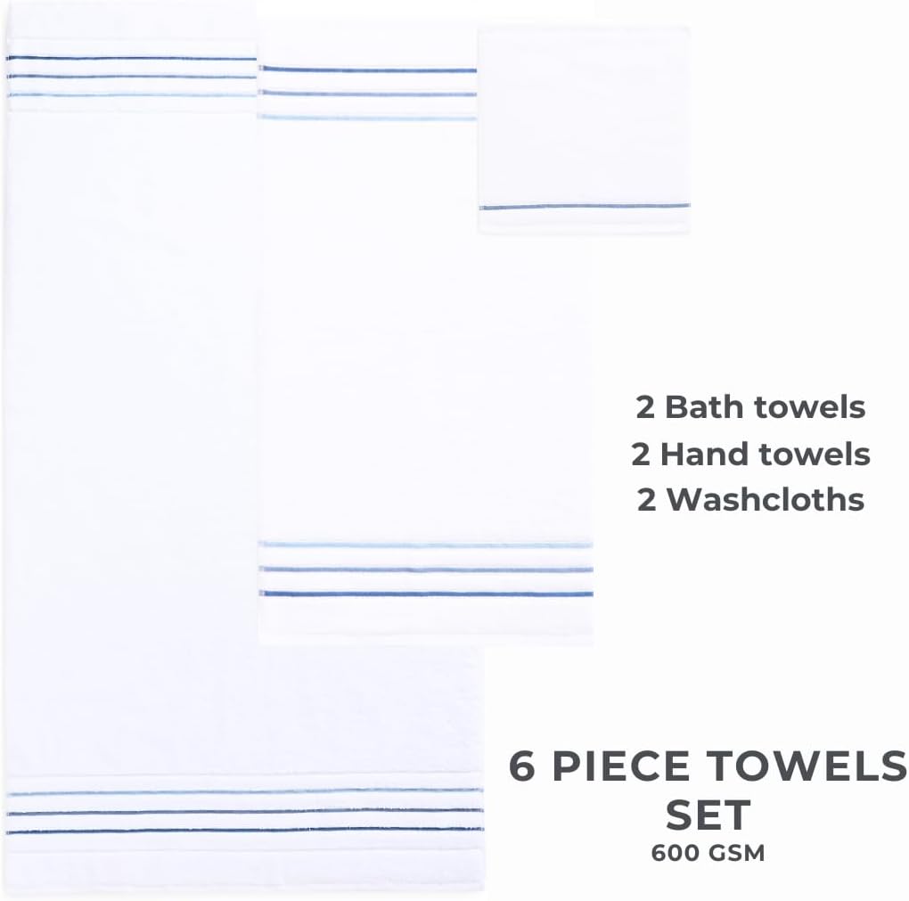 Bath Towels Set for Bathroom – Luxury 6-Piece Cotton Towels, Soft Absorbent & Quick Dry, 600 GSM Bath Towels for