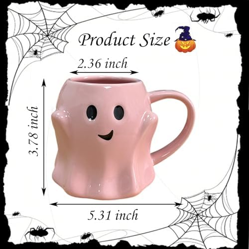 HS&ROXIN Halloween Ghost Mug 3D Cute Ghostface Novelty Coffee Mug Spooky Ceramic Ghost Cup Halloween Christmas Birthdays Party Gifts and Decorations for Kids Adult (Pink)