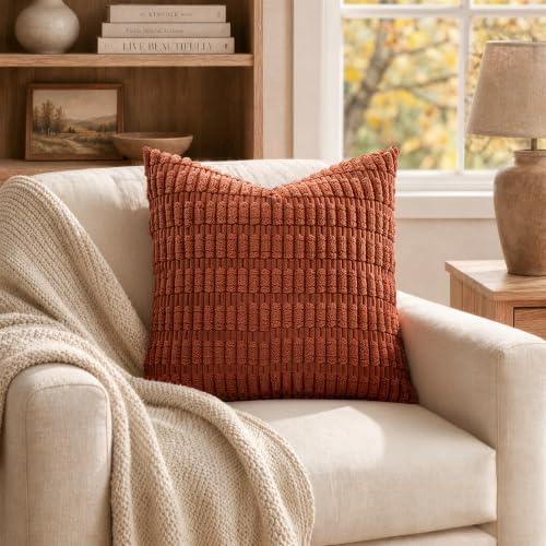 MIULEE Fall Corduroy Decorative Throw Pillow Covers 16x16 Rust Pack of 2