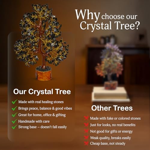 YATSKIA Black Tourmaline Crystal Tree | Healing Crystal Tree | Home Decor | Home Office Decor | Bookshelf Decor