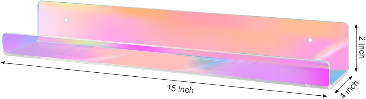 Dezzer 4 Pack Acrylic Shelves for Wall, 15" Acrylic Floating Shelves for Bathroom Bedroom, Invisible Bookshelf Wall