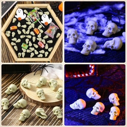 100pcs Mini Plastic Skulls Heads Miniature Skulls Halloween Skeleton Figurines for Halloween Pranks, Home Decoration, Party Supply