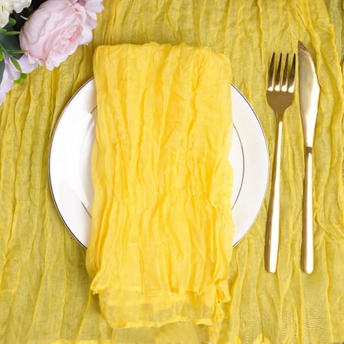 Nydotd 6pcs Cheesecloth Napkins 20 x 20 Inch Boho Dinner Napkins Wrinkled Rustic Linen Table Decorative Cloth Napkins for Wedding Party Baby Shower Family Everyday Use (Lemon Yellow)