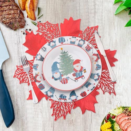 Christmas Placemats Set of 8,Red Flower Placemat Round Vinyl Table Mats for Kitchen Dinning Holiday Home Decoration