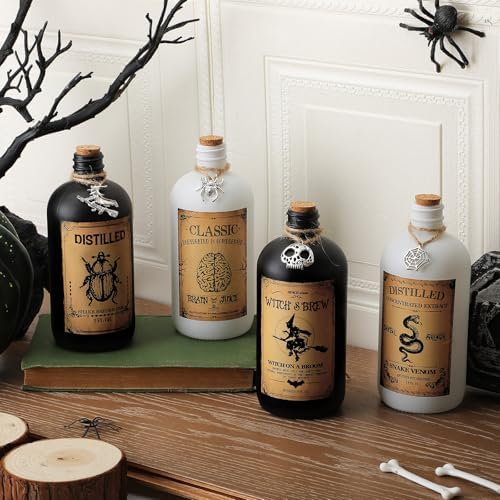 Uiifan 31 Pcs Halloween Potion Bottles Set with Cork,White, Black,16 oz