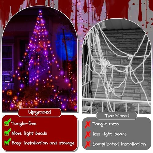 Ollny Halloween Lights Outdoor 266 LEDs Spider Web Lights Orange & Purple