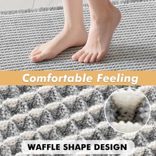 MIULEE Set of 2 Waffle Bathroom Rugs LightGrey&Cream Bath Mat 18x30 Inch