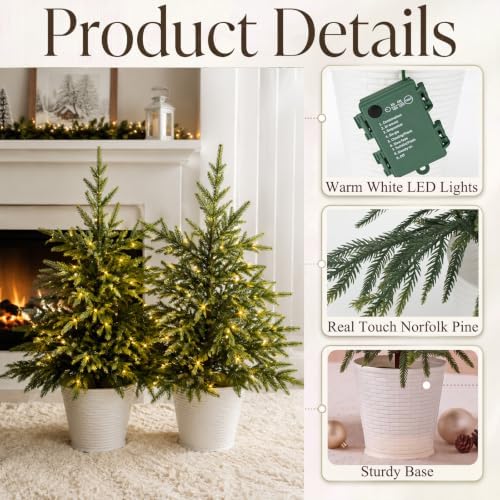 2 Pack 2FT Artificial Norfolk Pine Tree, abletop Decor Plants