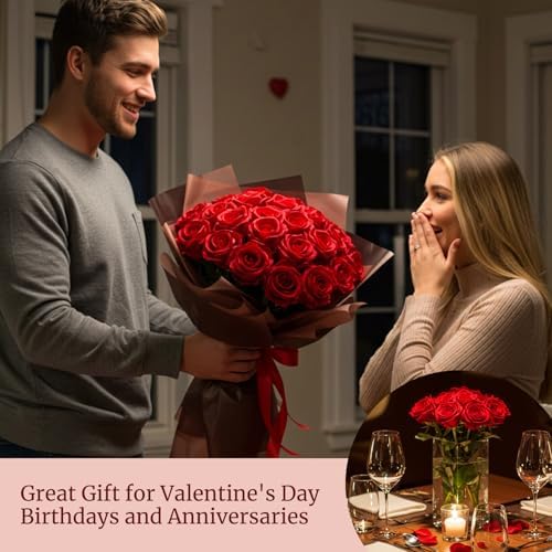 Auihiay 104pcs Red Roses Artificial Flowers, Realistic Faux Red Roses