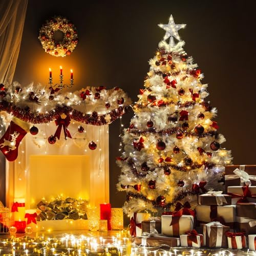 DULEFUN 11.8’’ Silvery Christmas Tree Topper Star Treetop with 20 LED