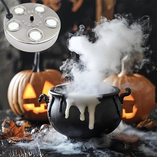 Halloween Party Mist Maker,Ultrasonic Water Pond Fountain Fogger 12 LED Red Yellow and Blue Light Flashes Aluminum Atomizer Air Humidifier for and Rockery Fish Tank Vase Birdbath Deco