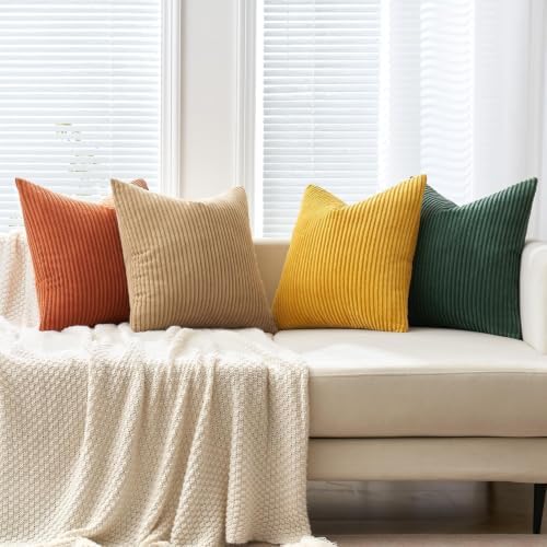 MIULEE Fall Corduroy Decorative Throw Pillow Covers Green-Rust 20x20