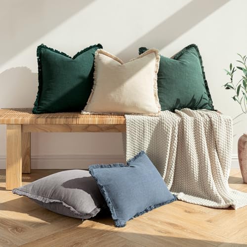 MIULEE Linen Fringe Decorative Lumbar Throw Pillow Covers Army Green 12x20