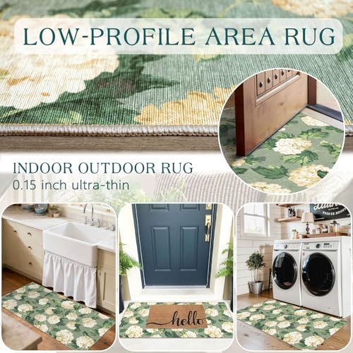 Front Door Mat Indoor Entrance - 2x4.3 Sage Green Beige Floral Rug