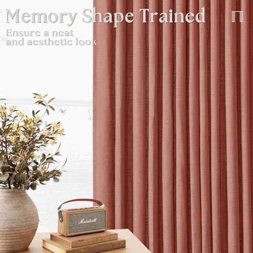 Pinch Pleated Linen Semi Sheer Curtains 45 Inch Length 2 Panels Firebrick