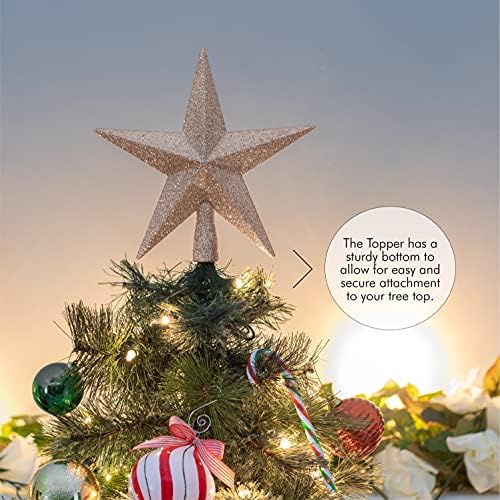 Glitter Star Christmas Tree Topper 8" Champagne Xmas Holiday Decor Ornament
