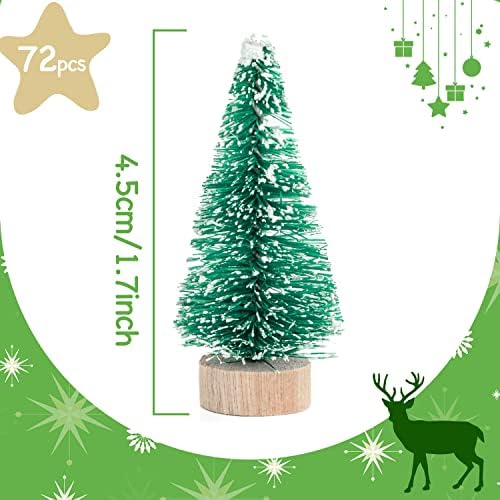 72Pcs Frosted Christmas Trees Artificial Sisal Tree with Wood Tree Base Home Decor for Party Green
