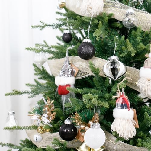 34PCS Black/White Christmas Ball Ornaments Set for Tree Decor