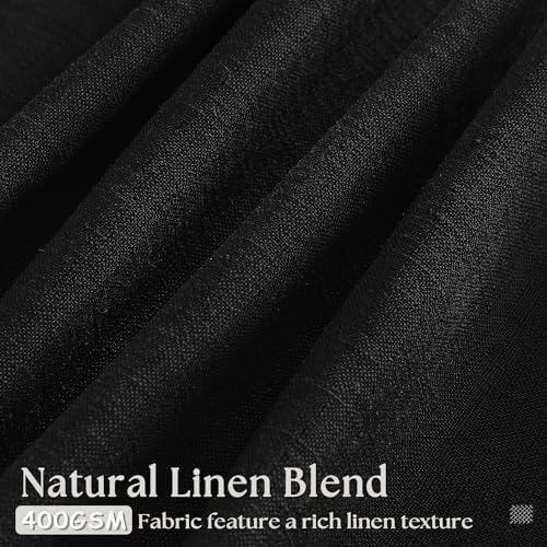 TWODRAPES Black Pinch Pleated Linen Semi Sheer 84 Inch Curtains 2 Panels