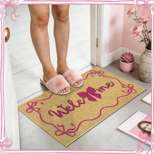 Bow Welcome Doormat Pink Coquette Welcome Entrance Door Mat Entryway Rug