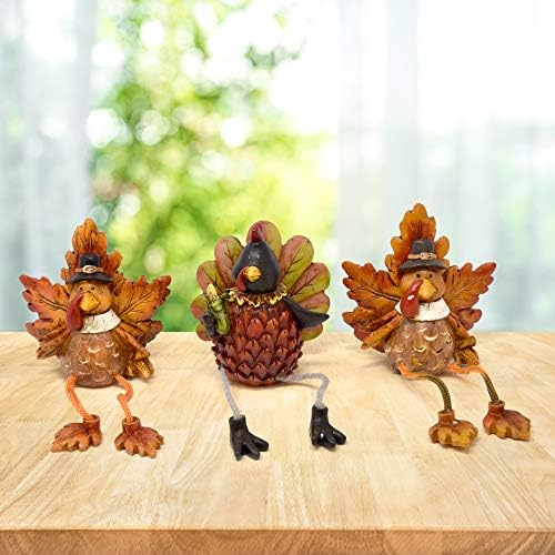 Thanksgiving Turkey Ceramic Shelf Sitters Decorations 3 Pack Table Topper