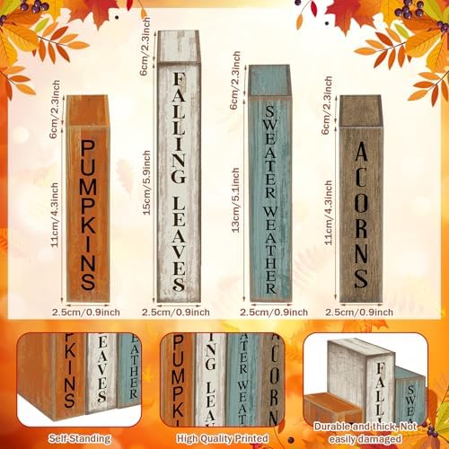 Lineshading 4 Pcs Fall Table Decoration Wooden Book Autumn Pumpkin Sign