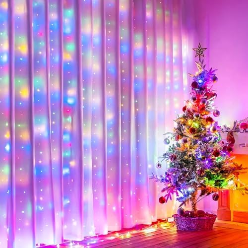 Minetom Curtain Lights, 300 LED Dimmable Twinkle Fairy Lights, 8 Modes