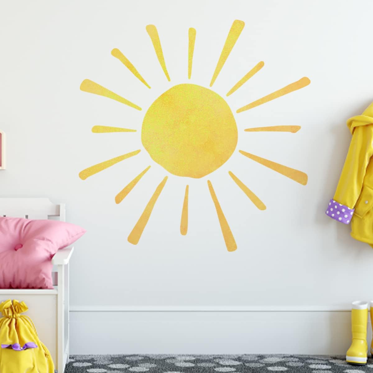 Watercolor Boho Sun Wall Decals Peel and Stick / Boho Sun-3 / Yellow / 35.4 x 35.4