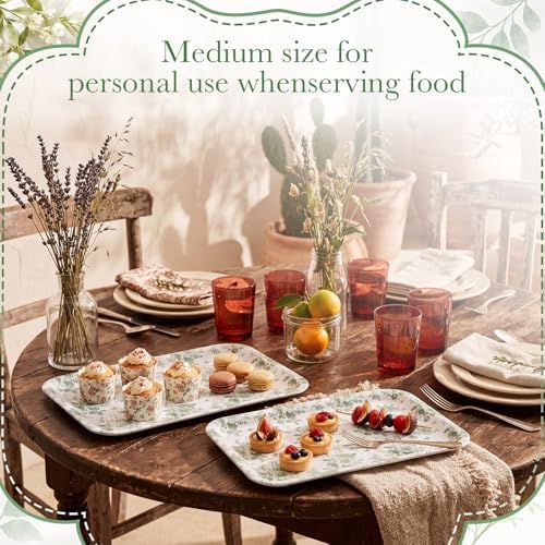Vesici 3 Pcs Sage Green Floral Serving Trays 13 x 10 Inch Green Chinoiserie Flower Melamine Platters Reusable Rectangular Serving Dish for Spring Wedding Bridal Party Sharing Snack Fruit Dessert Candy