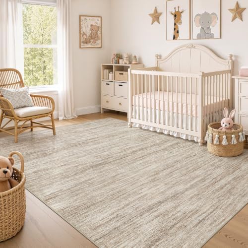 Nakagishi 10x14 Area Rugs Living Room: Washable Large Vintage Rug Neutral Non-Slip Soft Stain Resistant Indoor Carpet