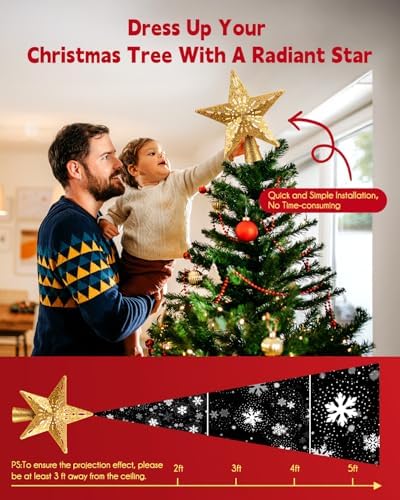 Brightown Christmas Star Tree Topper with Snowflake Projector Lights