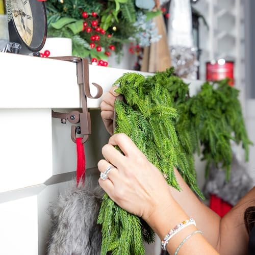 Fireplace Stocking and Garland Hanger with Two Hooks (3 Pack - Brown)