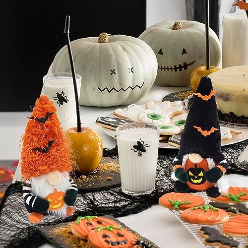 Attiigny Halloween Gnome Decorations,2 PCS Handmade Pumpkin Bat Ornaments Swedish Tomte Nordic Dwarf Nisse Festival Santa Gnome for Halloween Party Home and Office Decor