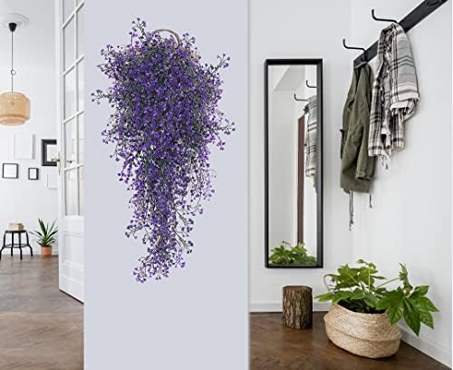 RECUTMS 4Pcs Artificial Hanging Wisteria Plants 31.5In Plastic Purple Ivy