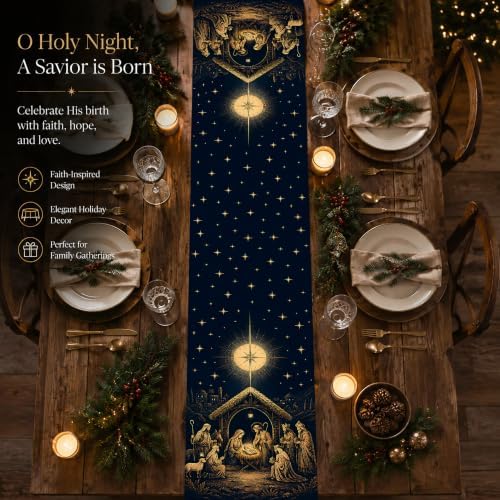 Christmas Decorations - Holy Night Nativity Table Runner