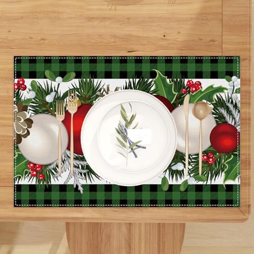 Jiudungs Christmas Placemats Set of 4, Xmas Decorations for Home Decor
