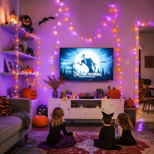 JMEXSUSS 33 FT 100 LED Orange and Purple Halloween String Lights Indoor