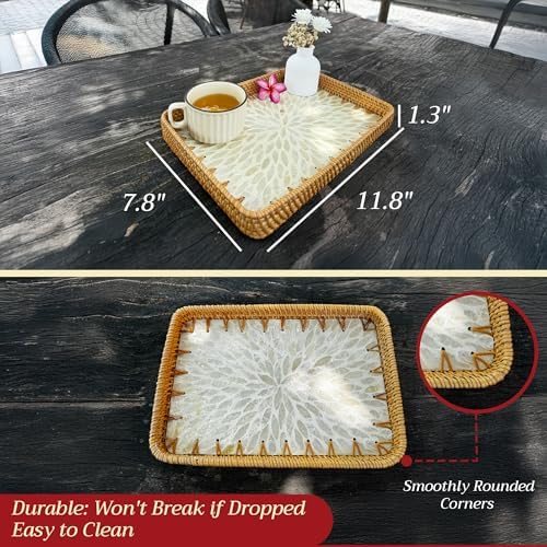 Rattan Rectangle Tray / White 11.8