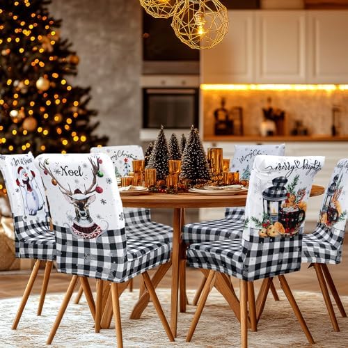 Moukeren 6 Pcs Christmas Plaid Chair Covers Dining Chair Slipcovers