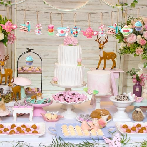 SmoothNovelty 24 Pcs Tea Party Decoration Felt Hanging Ornaments Spring Tea Time Hanging Decoration Teacup Cupcake Teapot Ceiling Decor for Mothers Day Wedding Princess Birthday Talking Party Favor