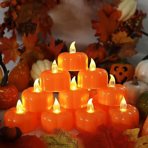 CESOF 24 Pack Pumpkin Tea Lights Fall Decorations Indoor, LED Pumpkin Light