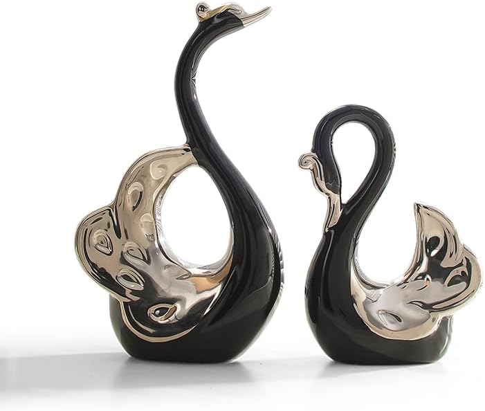 Swan Art Ceramic Statues / Black / Set of 2